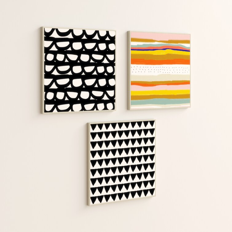 Latitude Run® 'Modern Squiggle Stripe Triangle' - 3 Piece Graphic Art Print  Set on Wood & Reviews
