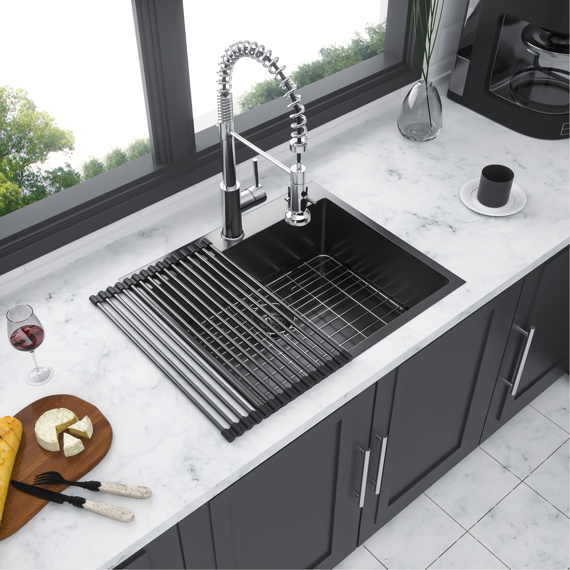 fengshu 16 Gauge Stainless Steel Basin 25X22 Inch Gunmetal Black - Easy ...