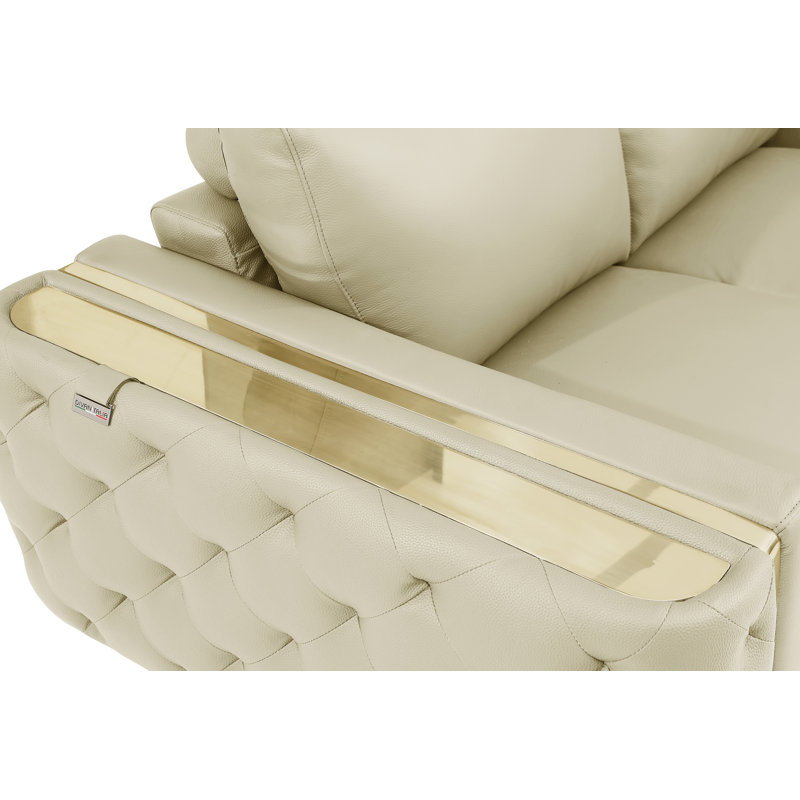 Anissa Top Grain Italian Leather Armchair, Beige Genuine Leather, Gold
