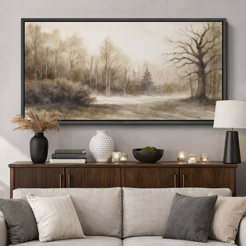 "Neutral Toned Forest Landscape", très grandes photos, impression sur toile encadrée, H 30 po x l 60 po, Noir