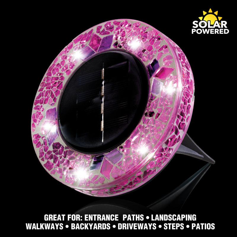 Pink Mosaic Solar LED Pathway Disk Lights Multipack