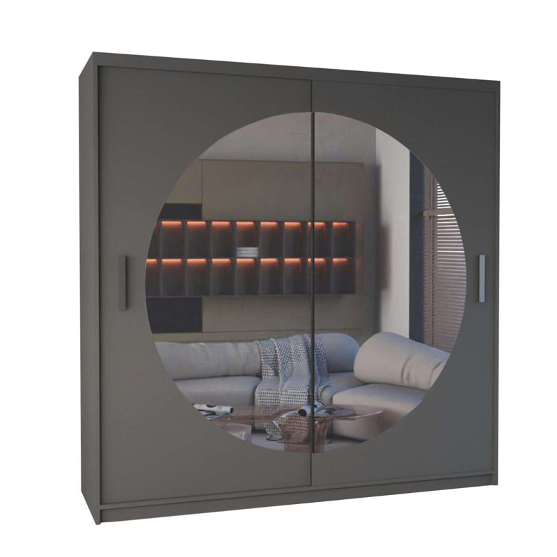 Cevahir 2 Door Manufactured Wood Wardrobe, 217cm H x 203cm W x 62cm D, Grey