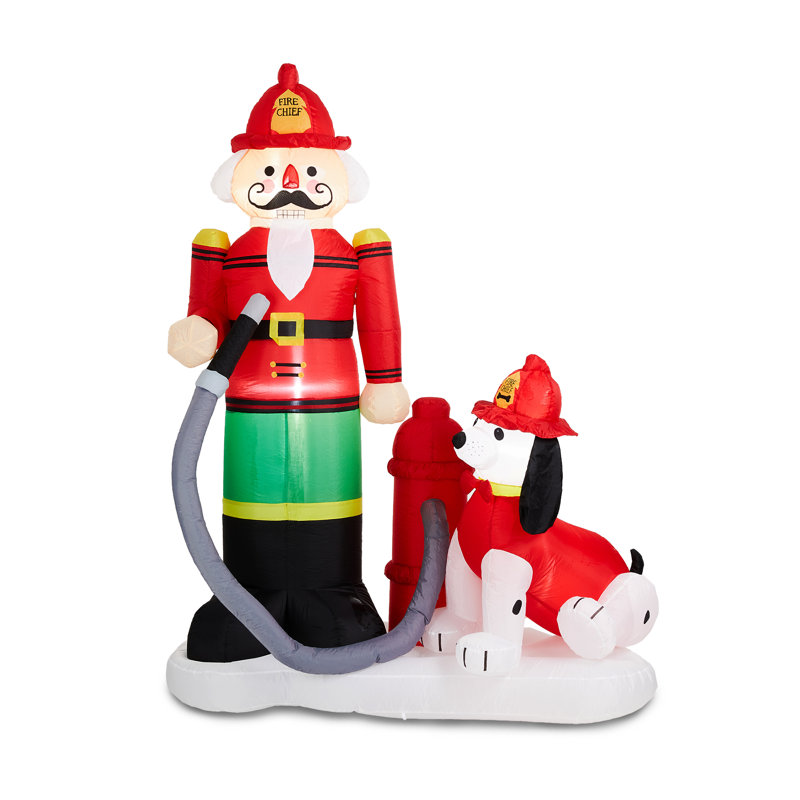 Décoration de Noël pompier gonflable illuminé 7 pi avec chiot
