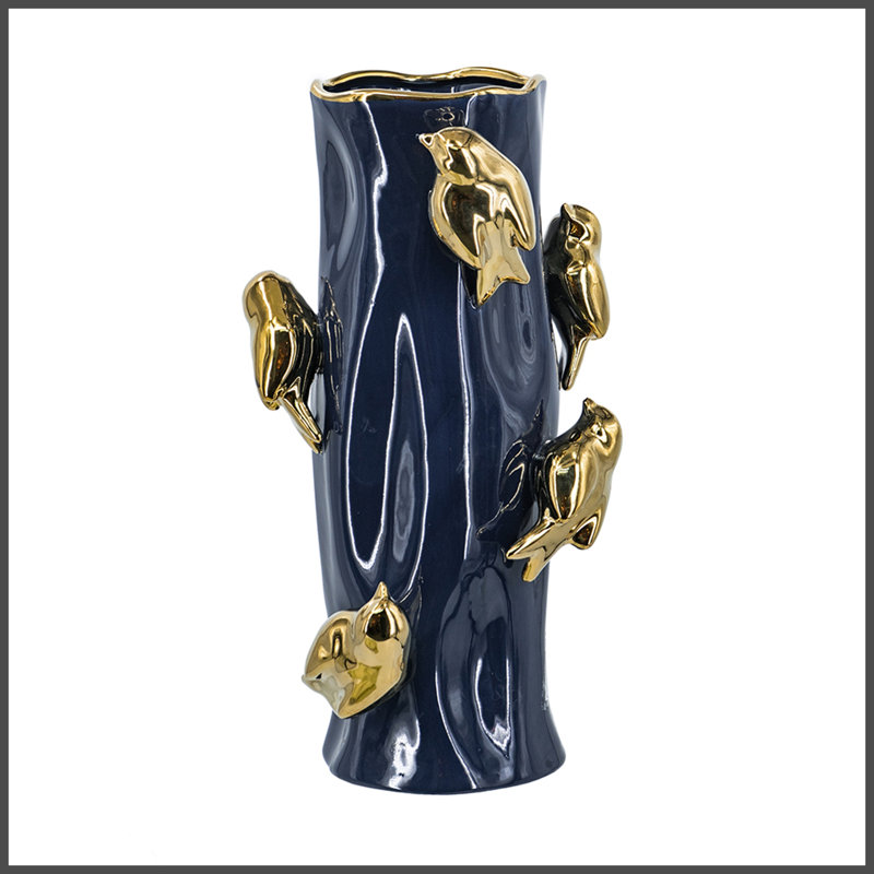 Vase en céramique bleu 8x8x15.5 "