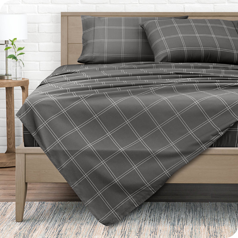 Microfiber Geometric Sheet Set, King Sheet Set + Fitted Sheet + Pillowcases, Gray/White