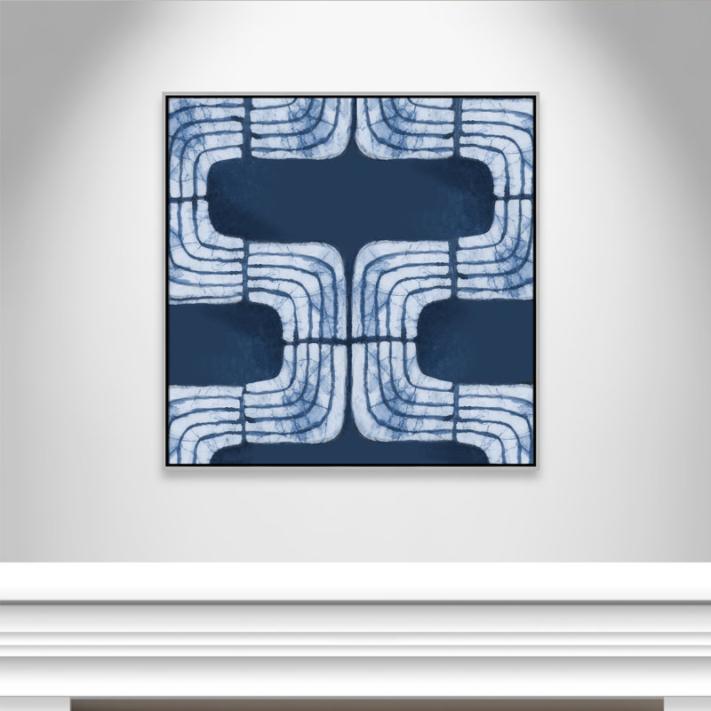 «Blue Batik I Print» par Emma Peal, Argent, H 37,5 po x l 37,5 po