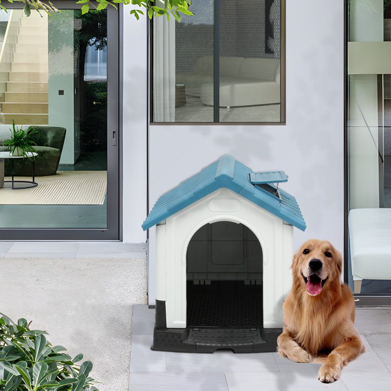 Niche pour chien bleue / noire en plastique, H 32,5 po x l 29,5 po x P 33 po