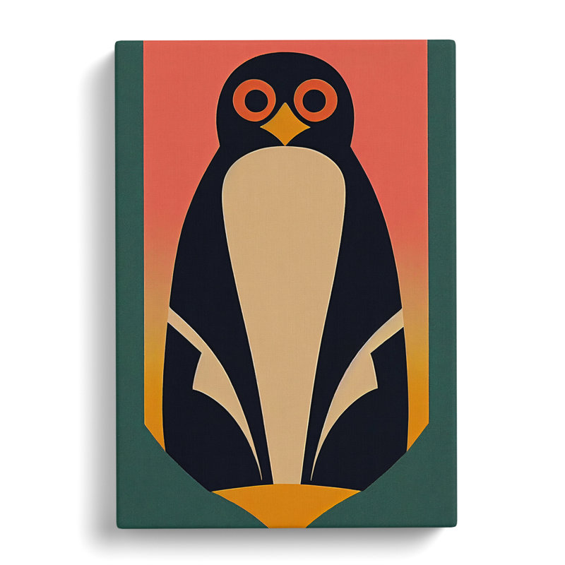 Penguin In Abstract No.5 - Wall Art, Wrapped Canvas, 50cm H x 35cm W x 3cm D, No Matte