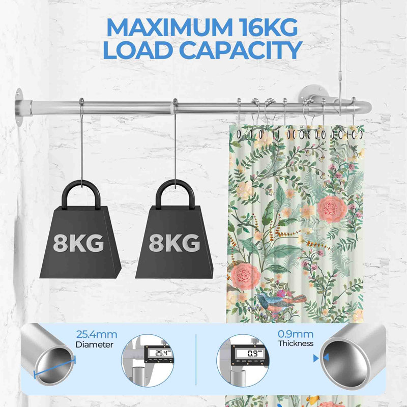 135cm L-Shaped Shower Curtain Pole, Sliver