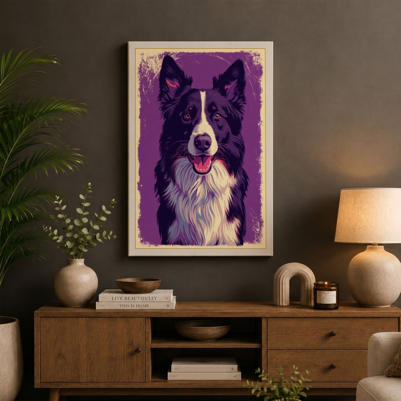 Cheerful Collie Modern - Wrapped Canvas, 24x16 - 61.0 x 40.6 cm, Taupe Border
