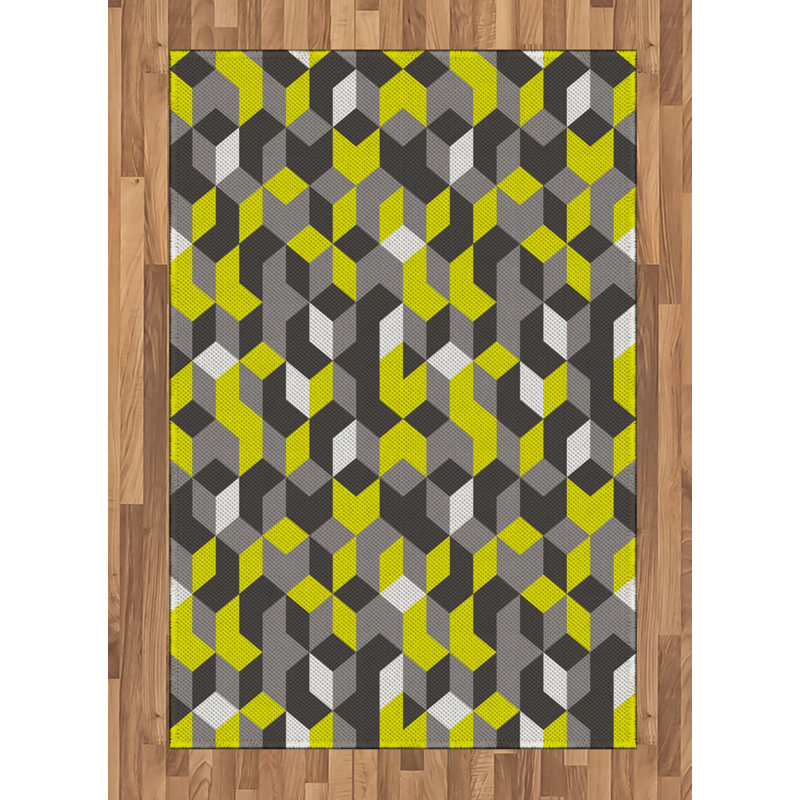 Mustard Yellow High Density Long Fiber Poly Threads Decorative Area Rug Carpet, Rectangle 4' x 5'8"