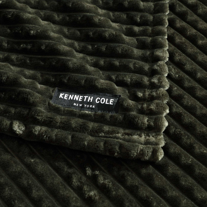 Kenneth Cole Textured Solid Plush Throw Blanket, Green
