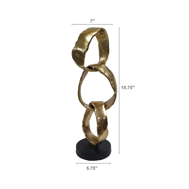 Sculpture décorative à anneaux imbriqués - 7 x 6 x 18,5 po - or