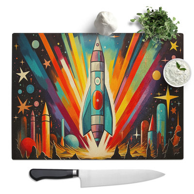 Rocket Art Deco  Glass Chopping Board