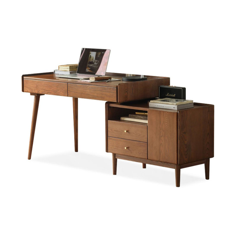 Bureau de direction rectangulaire en bois massif avec tiroirs Walnut