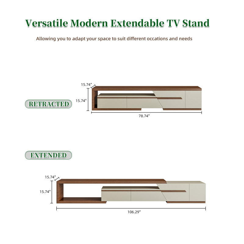 Tressler Wood Extendable TV Stand, Media Console With 3 Drawers & 1 Storge, Pre-Assembly