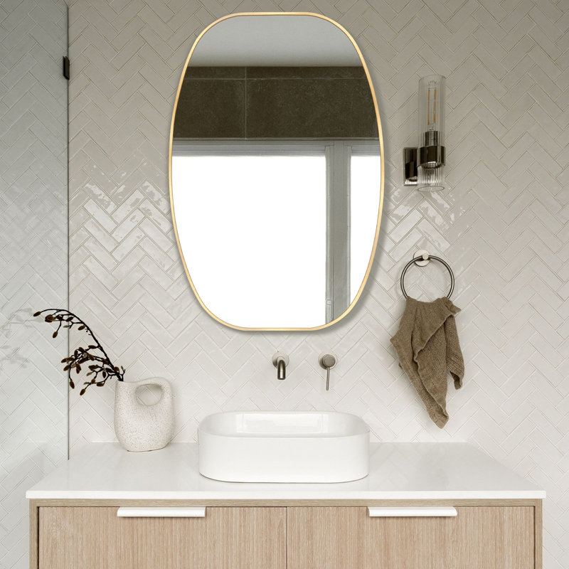 Miroir de salle de bain ovale, Or brossé, H 40 po x l 30 po