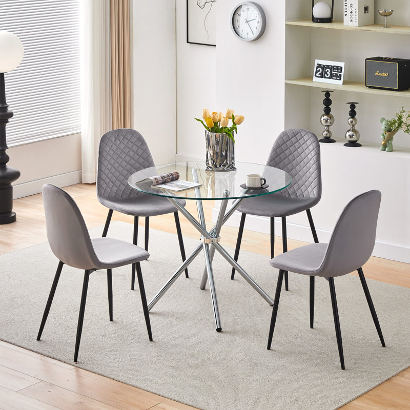 Bohdana Round Glass Top Metal Base Dining Table