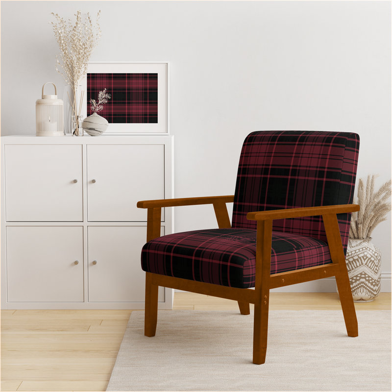 Fauteuil d'appoint rembourré à motif tartan vert et orange Fetullah, Rouge / Noir, Brun