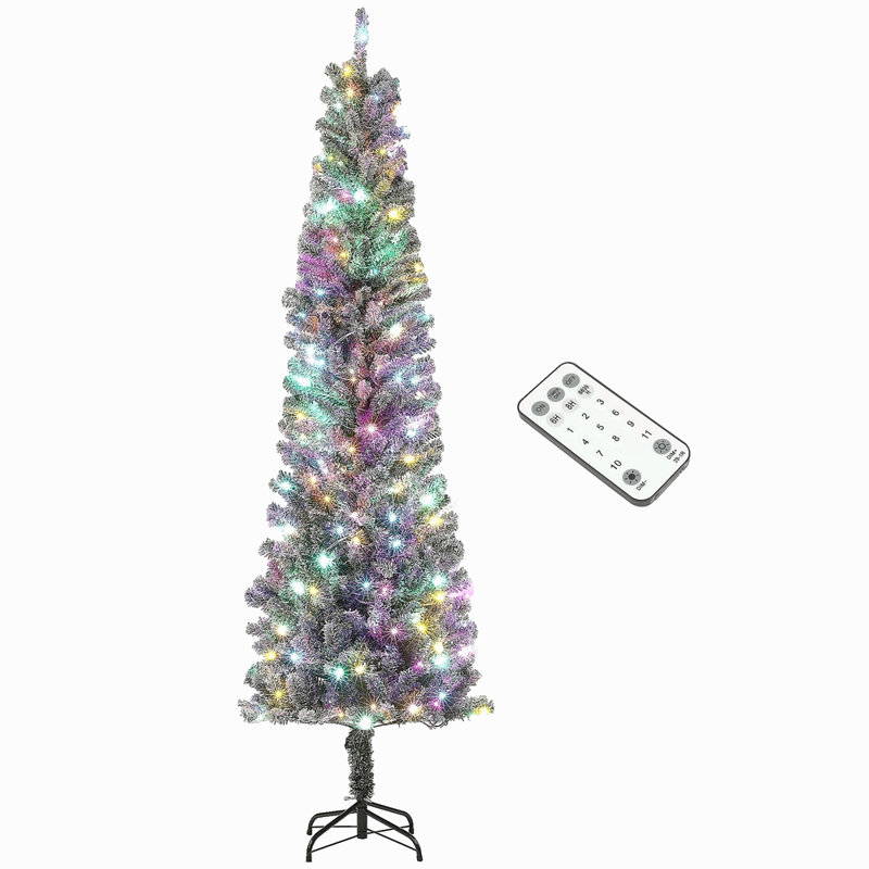 Arbre de Noël artificiel 7,5 pi avec sapin de Noël artificiel avec 220 lumières DEL bicolores et 519 branches, arbre de Noël artificiel avec base en métal