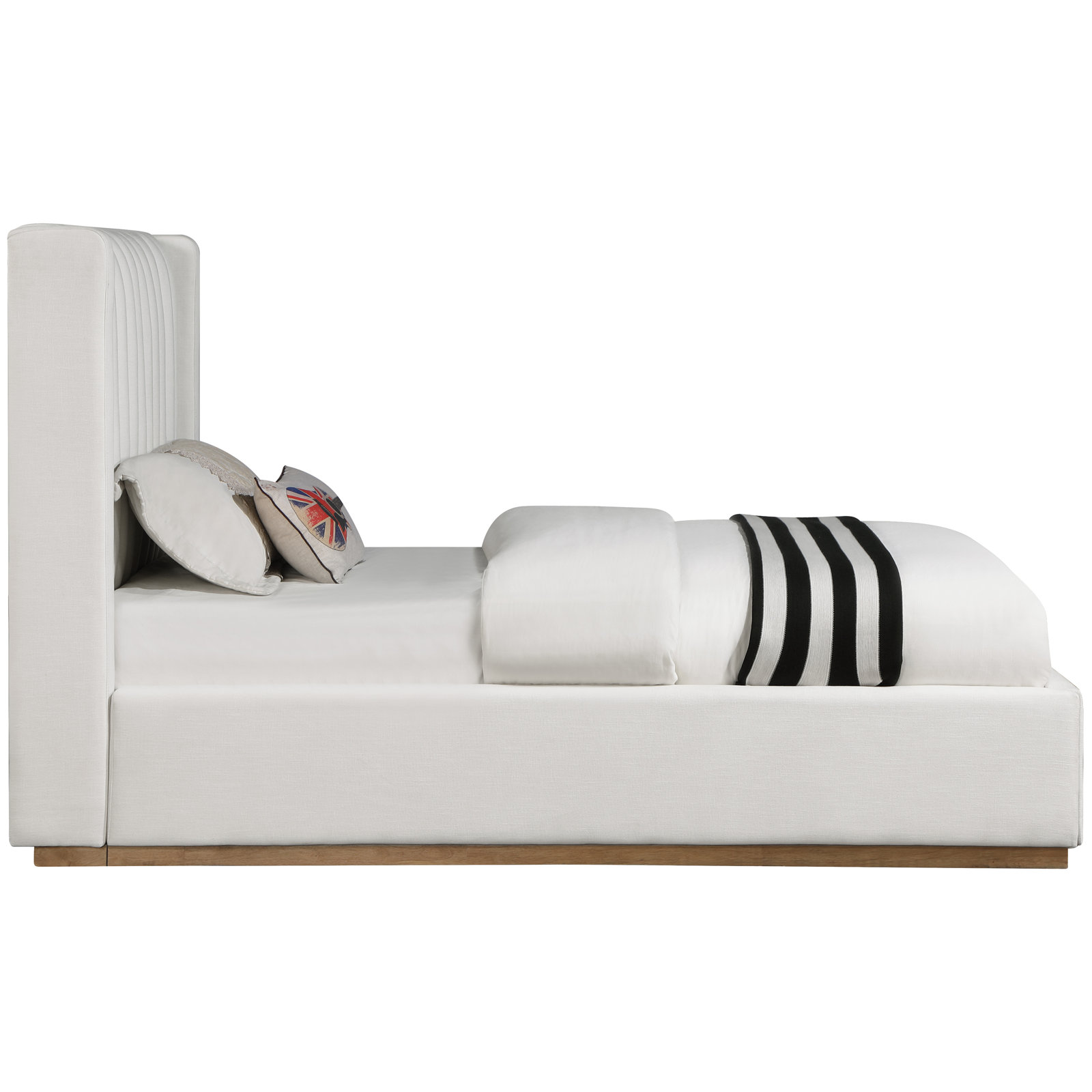 Chamblis Linen Upholstered Bed, Twin, Cream Linen Textured Fabric