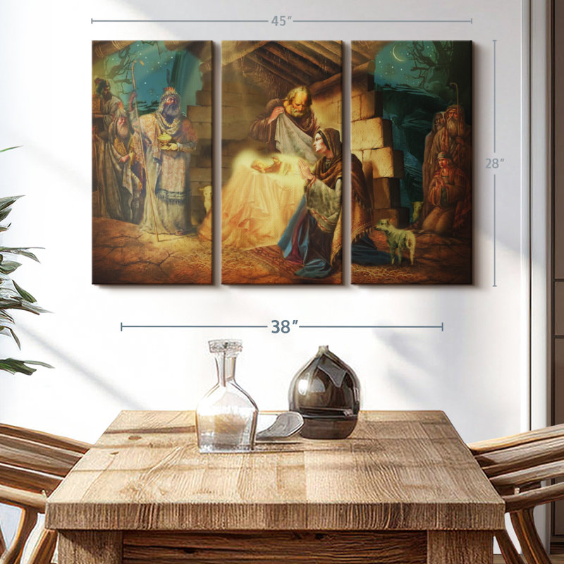 "La naissance de Jésus à Bethléem" sur toile, H 28 po x l 45 po x P 1,25 po