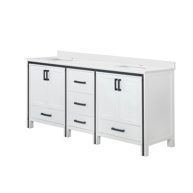 Meuble-lavabo double P 22 po avec plateau en marbre de culture, Blanc, H 35,13 po x l 21,38 po x P 73 po