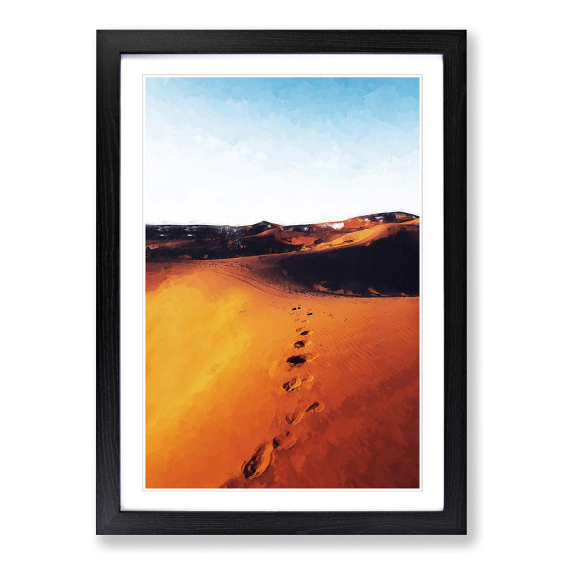Footprints on the Desert in Morocco in Abstract - Picture Frame Graphic Art Print, 87cm H x 62cm W x 2cm D, Black Framed