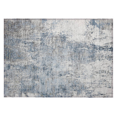 Machine Washable Indoor/Outdoor Xhevrie Blue Rug