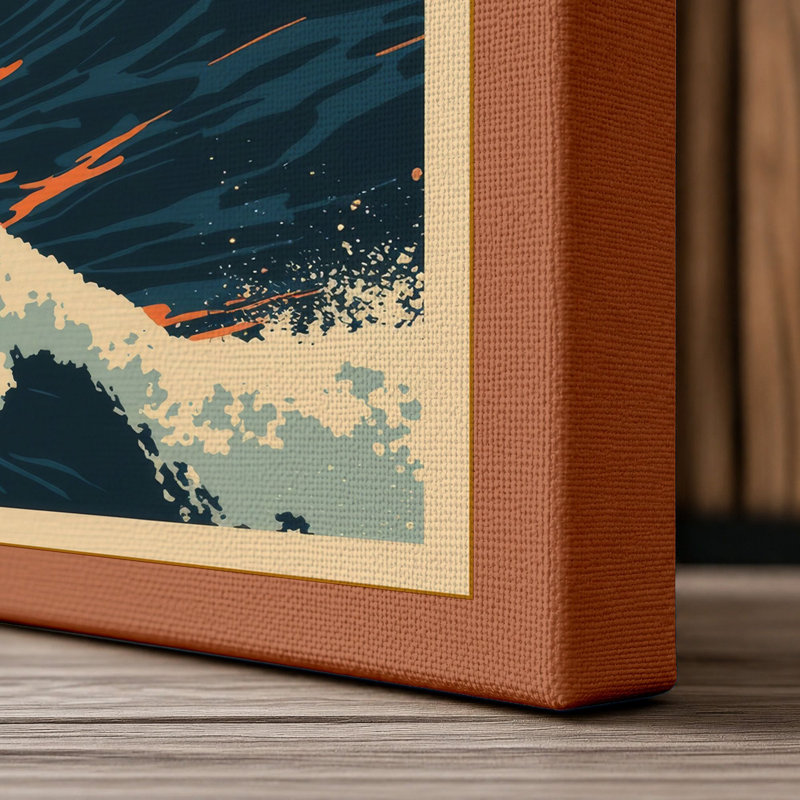 Sun Over Waves Coastal - Wrapped Canvas, 18x12 - 45.7 x 30.5 cm, Terracotta Border