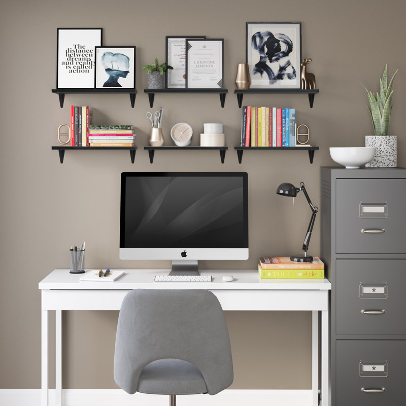 17" X 4.5" Floating Wall Bookshelves, Real Wooden Shelves, Hanging Shelves For Wall, Decorative Shelves For Living Room And Office Supplies, Farmhouse & Rustic Decor, Home Organization, Black, 5 Pcs