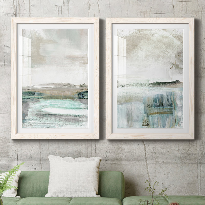 Beatrise Summer Teal I - ensemble de 2 peintures, Impression encadrée, H 44 po x l 31 po, Blanc