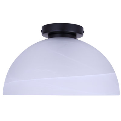 Brunton Matte Black 1 Lt Flush Mount with Alabaster Glass