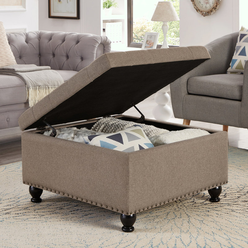 Large square storage ottoman bench, Linen