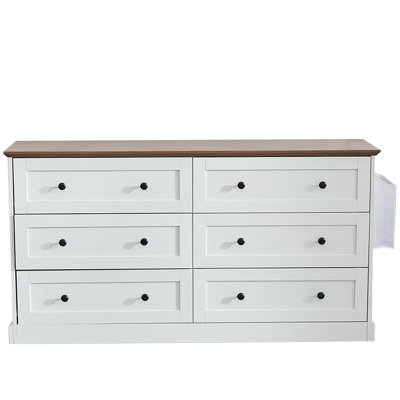 Farmhouse Dresser With Power Outlet, 6-drawer Storage Organizer Chest With Usb Charging Station, Rustic Grey And Brown Dresser For Bedroom, Living Roo