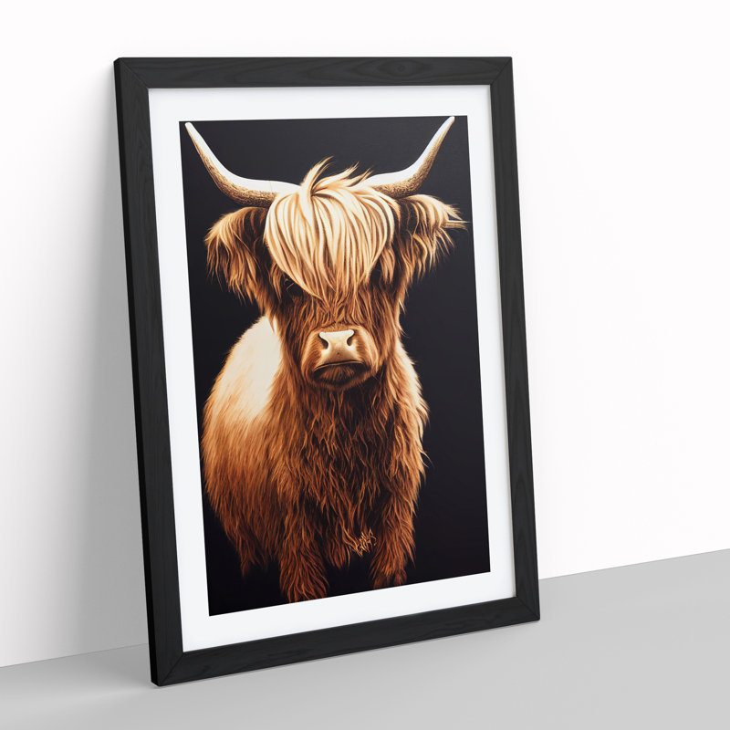 XV1022-4152X Splendid Highland Cow - Single Picture Frame Painting, Black, 64cm H x 46cm W x 2cm D