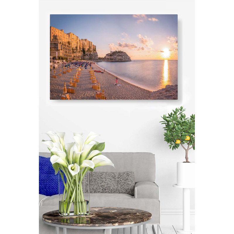 Plage, Chaises, Paisible, Tropea, Province de Vibo Valentia, Italie, Coucher de soleil, H 24 po x l 36 po x P 1,5 po