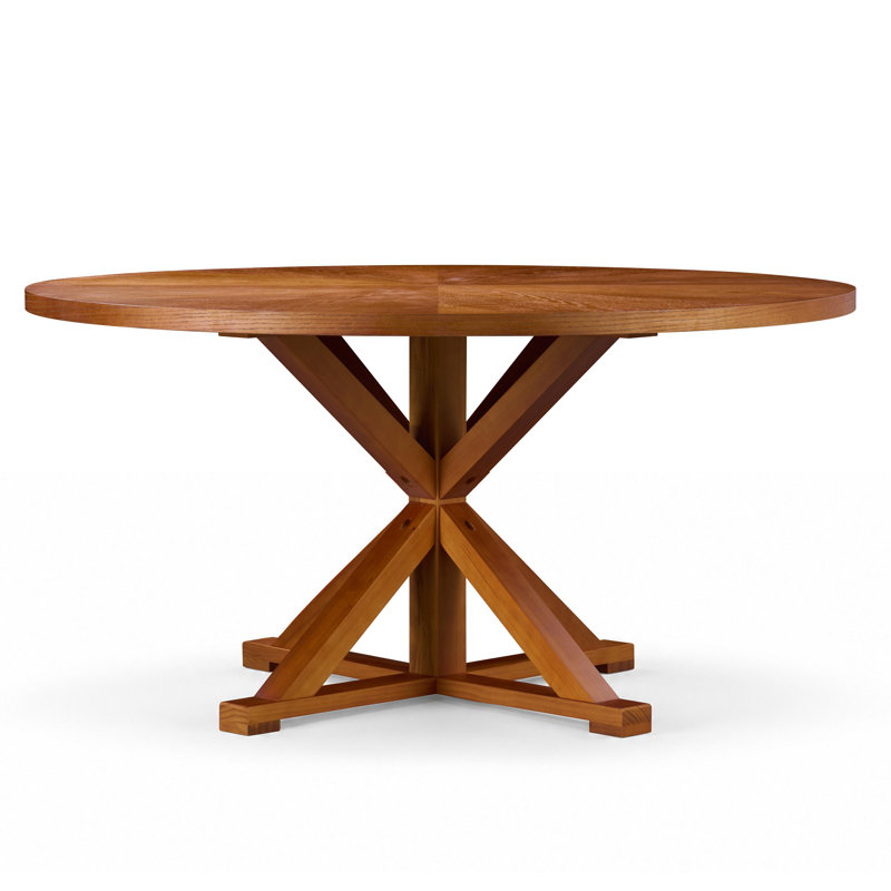 Table de salle à manger ronde en bois massif 59 pouces Evonia, H 31,5 po x L 59 po x l 59 po, Brun