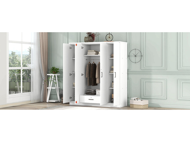 Armoire 4 portes avec 1 tiroir, Blanc
