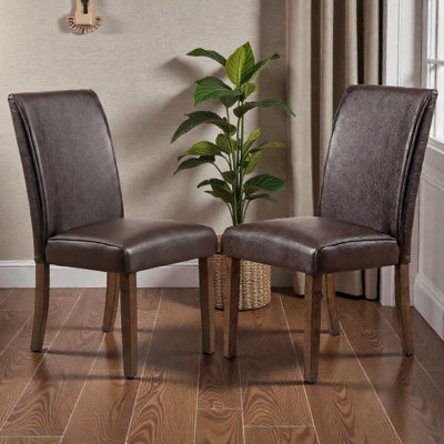 Syreese Dark Oak Faux Leather Side Chair Set Of 2 With Tapered Legs