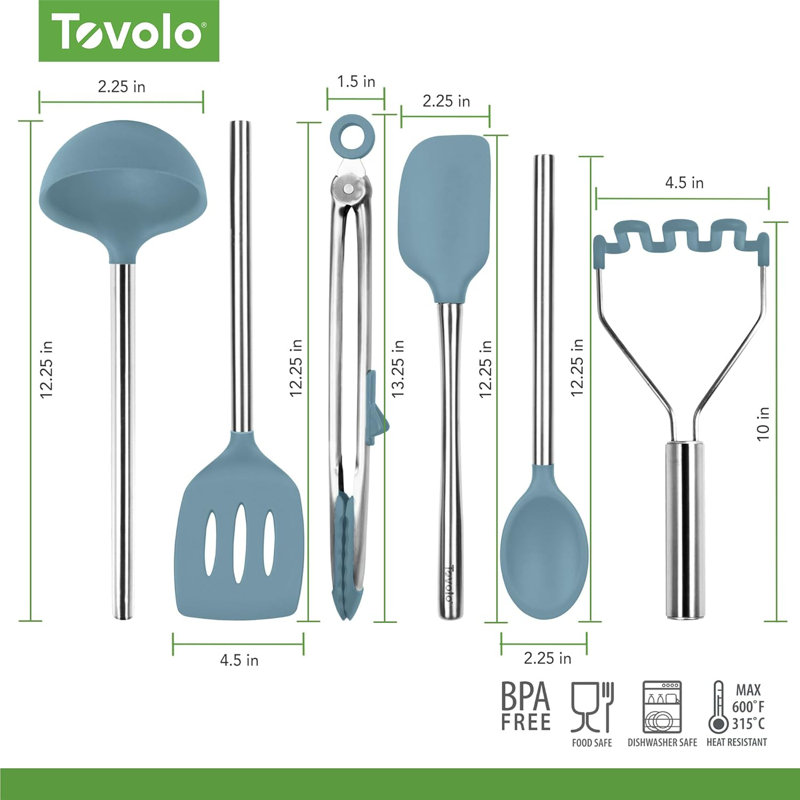 Couleur bleu ardoise - ensemble d'ustensiles en silicone SS S / 6
