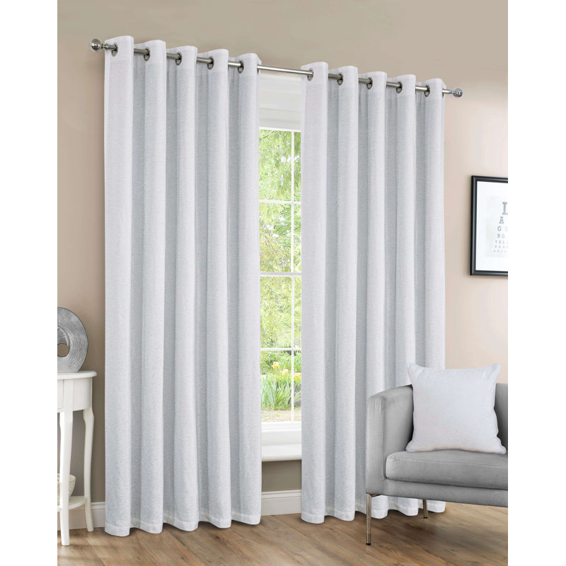 Krishaan Eyelet Blackout Thermal Curtains Pair, 114cm Width x 183cm Drop, White