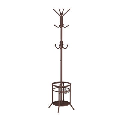 12-Hook Freestanding Metal Coat Rack with Storage Shelf