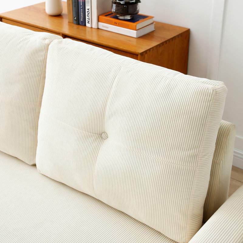 Lit escamotable en forme de L avec rangement pour chaise longue réversible, 2 coussins, velours côtelé, blanc pour un salon confortable avec rangement en velours côtelé et fonction escamotable, coussins