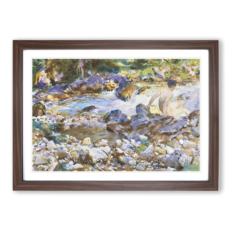 Mountain Stream by John Singer Sargent - Picture Frame Painting, 27cm H x 36cm W x 2cm D, Walnut Framed
