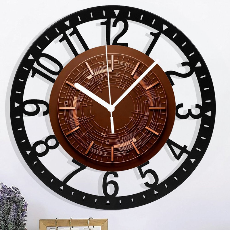 Horloge murale ronde en fer 10 po avec mouvement à quartz silencieux, chiffres arabes, impression UV, Cuivre