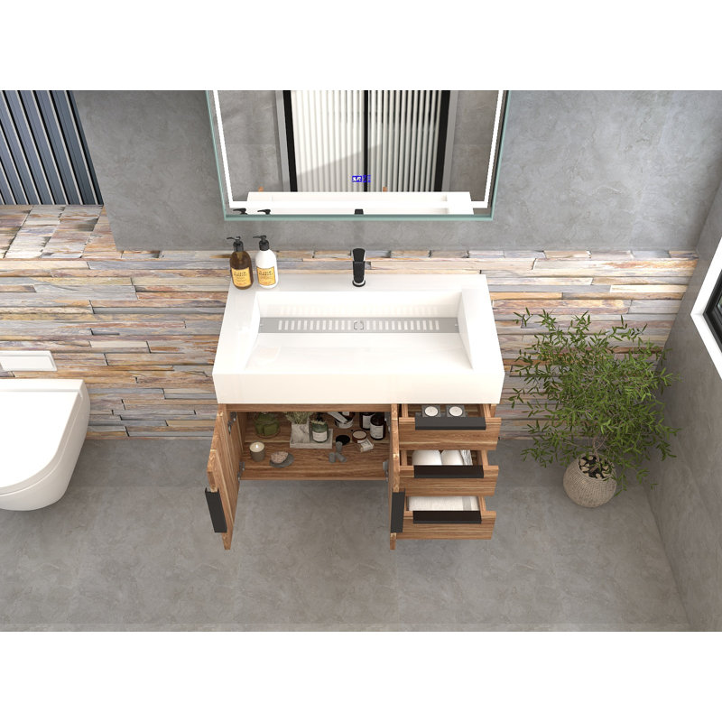 Jessica 35.5'' Single Bathroom Vanity with Acrylic Top, Natural Oak