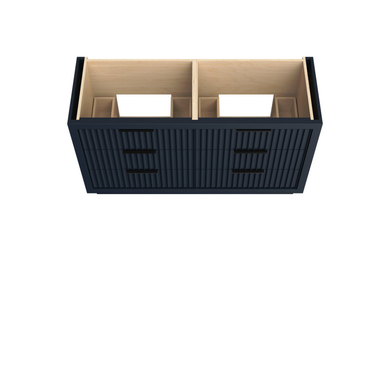 Lecrieú Double Drawer Bath Vanity, Hague Blue, Matte Black, 60"