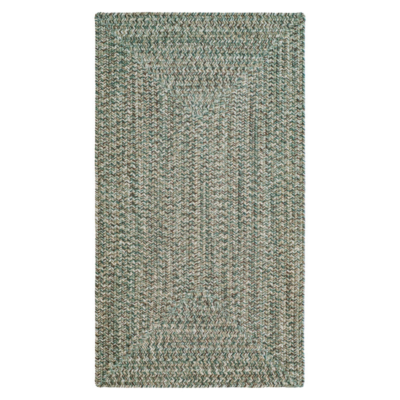 Medium Green Synthetic Braided Reversible Concentric Rectangle Rug 27" x 48"