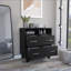 Commodes: tiroir double de 31,5 po de largeur avec tablettes ouvertes | Panneau de particules | Noir-122056055